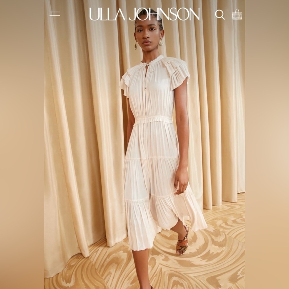 Ulla Johnson Cream Tiered Midi Dress with Ruffle Shoulders - Picture 4 of 6